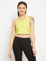 Clovia Padded Active Crop Top in Yellow with Halter Neck