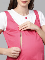 MomToBe Women's Cotton Fuscia Pink Maternity Dress