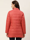 Women Red Solid Longline Parka Jacket With Detachable Hood