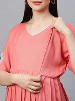 MomToBe Rayon Coral Peach Maternity/Feeding Nursing Dress