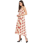Aawari Cotton Printed Bobbin Gown For Girls and Women (White & Red)