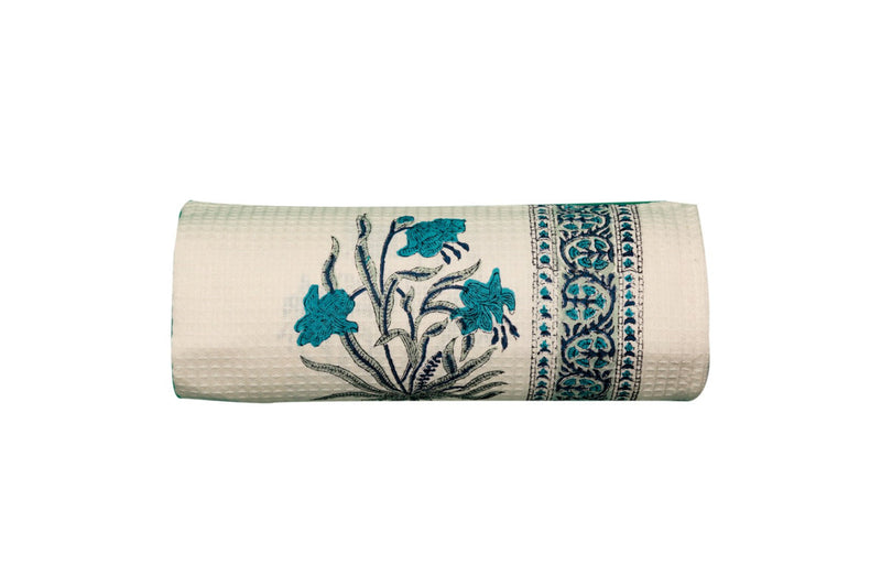 Abeer Pure Cotton Blue Handblock Printed Unisex Adults Bath Towel -75 x 150 cm.