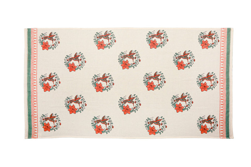 Abeer Pure Cotton Orange Handblock Printed Unisex Adults Bath Towel -75 x 150 cm.