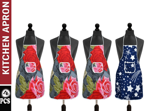 Promenade Apron For Men & Women |Cotton with waterproof safety |Multi Colour with Front Pocket(Pack of 4)