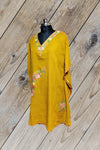 100% Cotton Mustard Short Kashmiri Kaftan with Floral Aari Embroidery