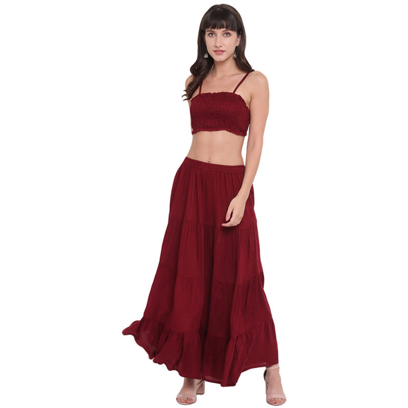 Aawari Rayon Skirt Top Set For Girls and Women Maroon
