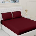100% Cotton Premium 300 TC Flat Bedsheets with 2 Pillow Covers, Melange Collection (California King, Deep Red)