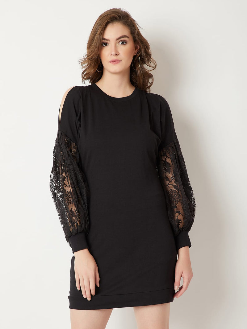 Ring On Me Lace Sleeve Dress Black