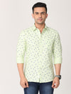 Men Tea Green & Navy Slim Fit Printed Cotton Casual Shirt