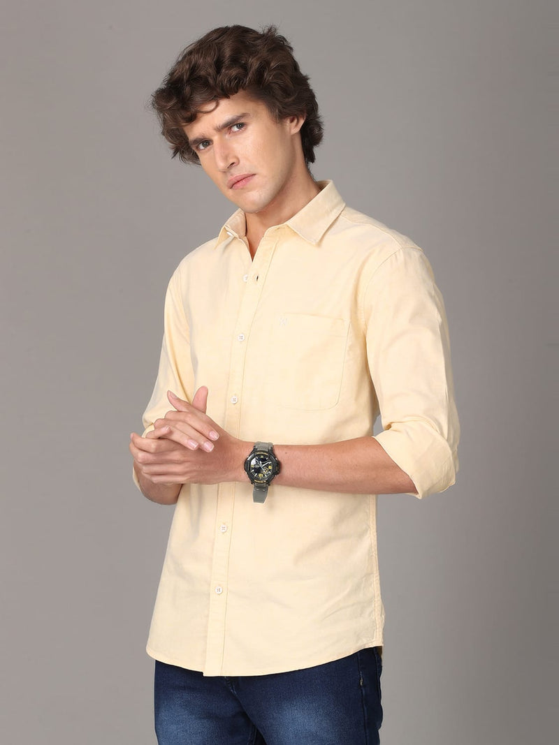 Oxford Chambray Yellow Slim Fit Cotton Casual Shirt