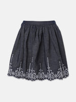 Denim Blue Printed Cotton Meld Girl Skirt