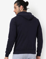 Campus Sutra Men's Dark Indigo Blue Printed Regular Fit  With Hoodie For Winter Wear | Full Sleeve | Cotton Sweatshirt | Casual Sweatshirt For Man | Western Stylish Sweatshirt For Men
