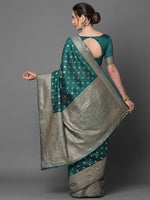 Weaving Sareemall Teal Blue Festive Silk Blend Woven Design Saree With Unstitched Blouse
