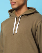 Campus Sutra Mens Olive Green Solid Sweatshirt With Hoodie Regular Fit For Casual Wear | Cotton Blend Fabric | Trendy Sweatshirt Crafted With Comfort Fit & High Performance For Everyday Wear