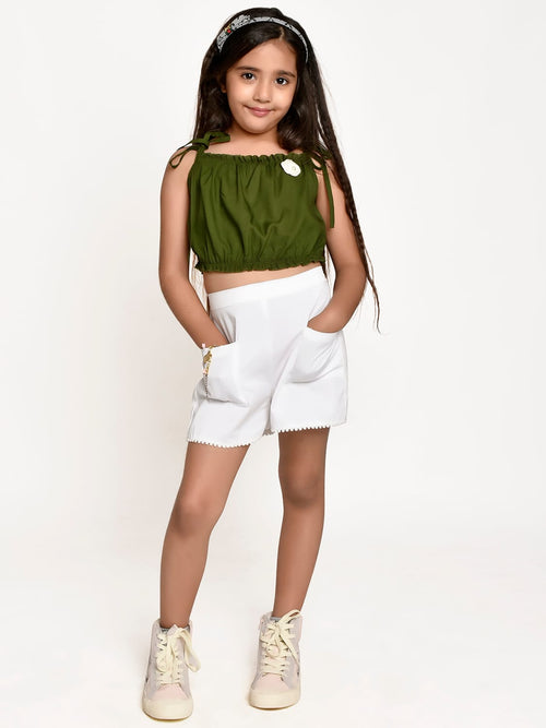 Jelly Jones Green Flower emblished Top with White Shorts