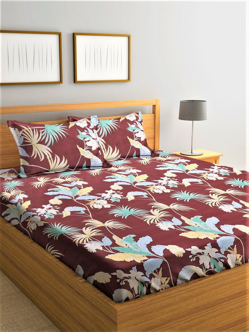 Home Sizzler Pole Star 144TC Microfibre Maroon Double Bedsheet With 2 King Size Pillow Covers