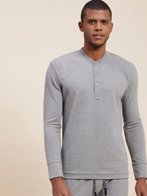 Men's Grey Melange Henley T-Shirt