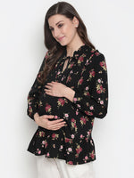 Oxolloxo Fetched Black Floral Print Tie-Knot Maternity Tunic