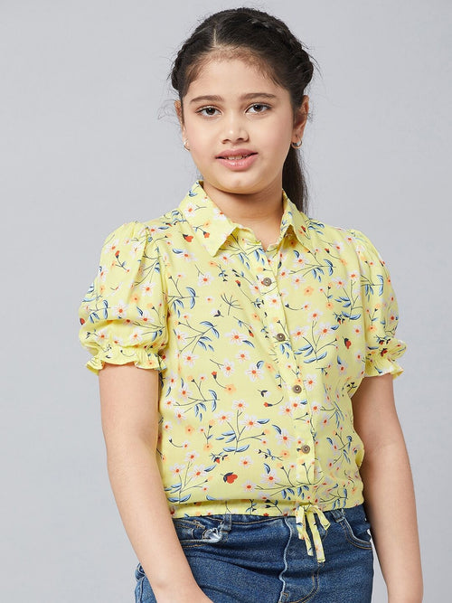 Girl's Routine Manner Printed Top Yellow