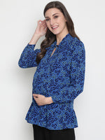 Oxolloxo Fanciful Blue Floral Print Tie-Knot Maternity Tunic
