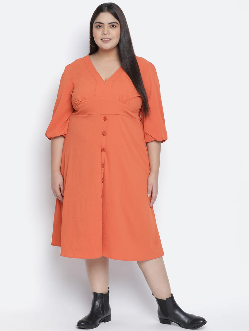 Razzing Solid Orange Plus Size Women Dress.