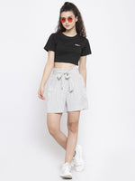 Zastraa White Pin Stripes Shorts with Attached Belt