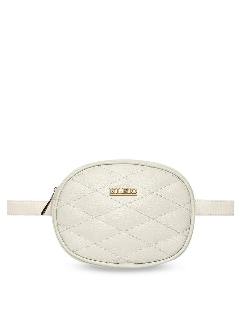 KLEIO Quilted Bum Waist Belt Pouch Sling Bag for Women Girls(HO8021KL-WH_White)