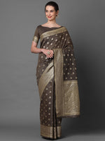 Luxury Sareemall Brown Festive Silk Blend Woven Design Saree With Unstitched Blouse