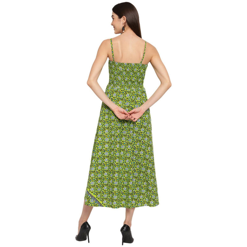 Aawari Cotton Printed Bobbin Gown For Girls and Women (Green)