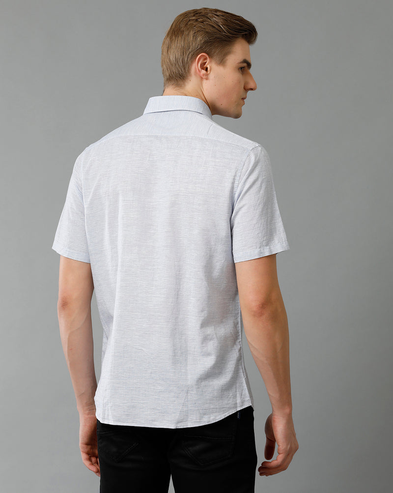 Mens Regular Fit Blue/White Stripe Casual Linen Shirt