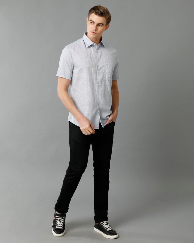 Mens Regular Fit Blue/White Stripe Casual Linen Shirt