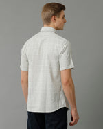 Mens Regular Fit Plain Textured Grey Casual Cotton Linen Stretch Shirt
