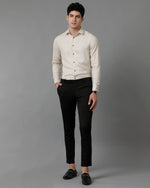Mens Slim Fit Check Off White/Beige Casual Linen Blend Shirt