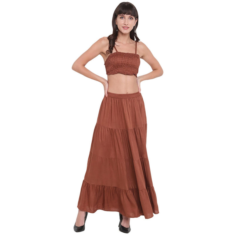 Aawari Rayon Skirt Top Set For Girls and Women Coffee