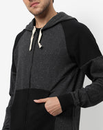 Campus Sutra Men's Black Solid Textured Regular Fit Zipper Sweatshirt With Hoodie For Winter Wear | Full Sleeve | Cotton Sweatshirt | Casual Sweatshirt For Men | Western Stylish Sweatshirt For Man