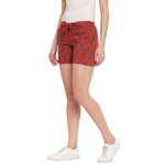 Aawari Cotton Red Printed Shorts For Girls and Women (Multicolor)