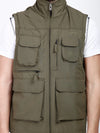 Multi-Pocket Sleeveless Olive Green Jacket