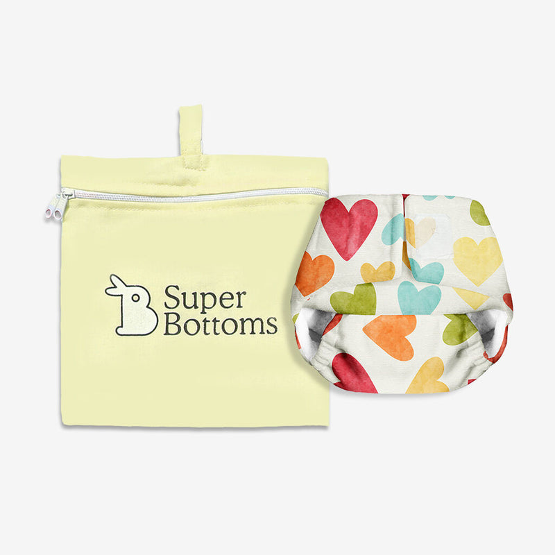 SuperBottoms Newborn UNO- Washable & Reusable waterproof Adjustable cloth diaper for babies-Pack of 1 diaper with Prefold style Pad (Baby Hearts)