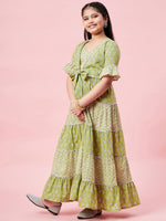 Girl's Tackles Printed Dress Green