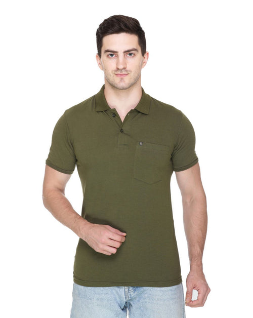White Moon Cotton Solid Regular Fit Polo Tshirt Men Olive 1 Pc