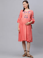 MomToBe Rayon Coral Peach Maternity Feeding Nursing Dress