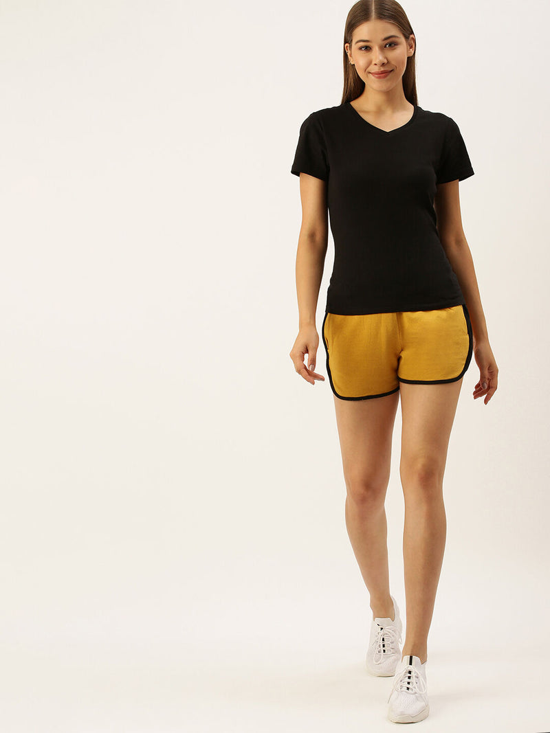 Women Yellow Solid Regular Shorts