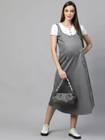 MomToBe Women's Cotton Porpoise Grey Maternity Dress
