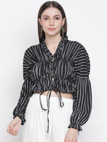 Murky Black Stripes Print Elasticated Women Top