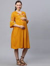 MomToBe Rayon Fire Yellow Maternity Dress