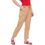 Aawari Cotton Trouser Pants with Belt Almond