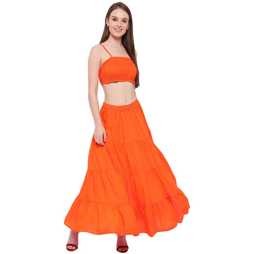 Aawari Rayon Skirt Top Set For Girls and Women Orange