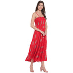 Aawari Cotton Printed Bobbin Gown For Girls and Women (Light Red )
