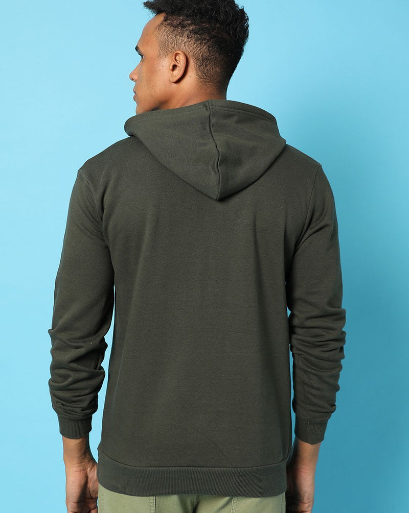 Campus Sutra Mens Forest Green Printed Sweatshirt With Hoodie Regular Fit For Casual Wear | Cotton Blend Fabric | Trendy Sweatshirt Crafted With Comfort Fit & High Performance For Everyday Wear