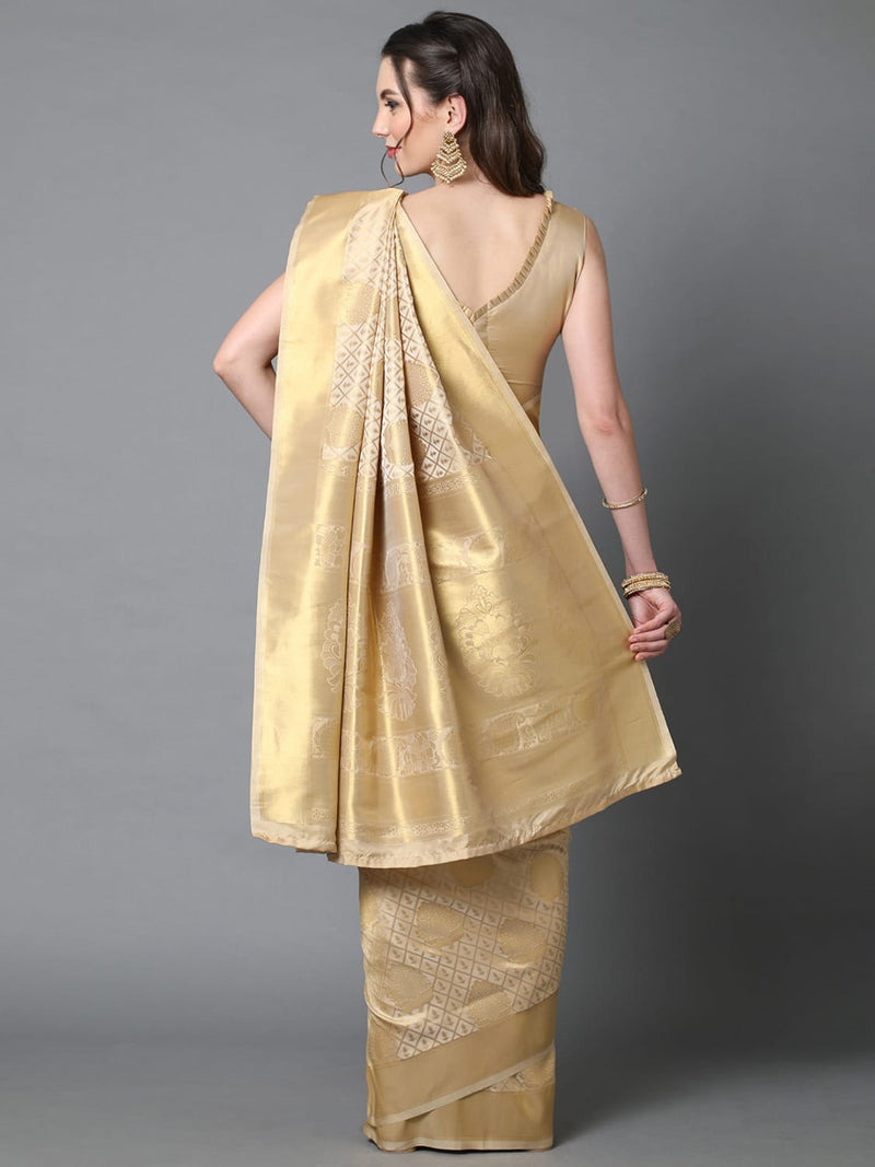 Sareemall Cream Festive Silk Woven Design Saree With Unstitched Blouse
